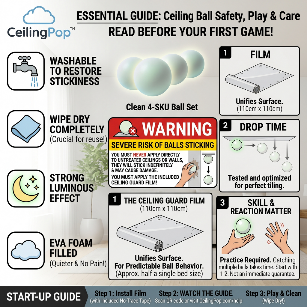 CeilingPop™ Luminous Sticky Ball Set (8 Pcs) - 100% Mess-Free Ceiling Toy