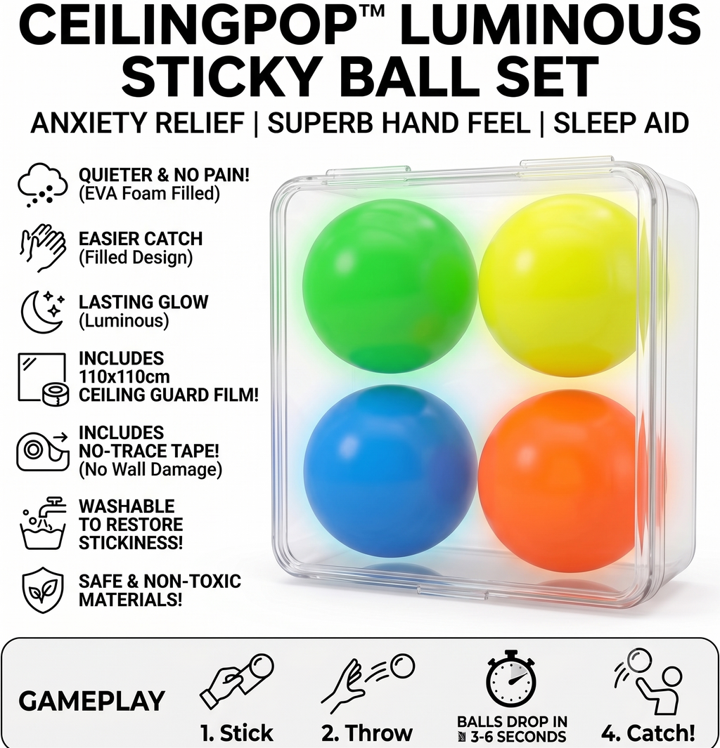 CeilingPop™ Luminous Sticky Ball Set (4 Pcs) - 100% Mess-Free Ceiling Toy